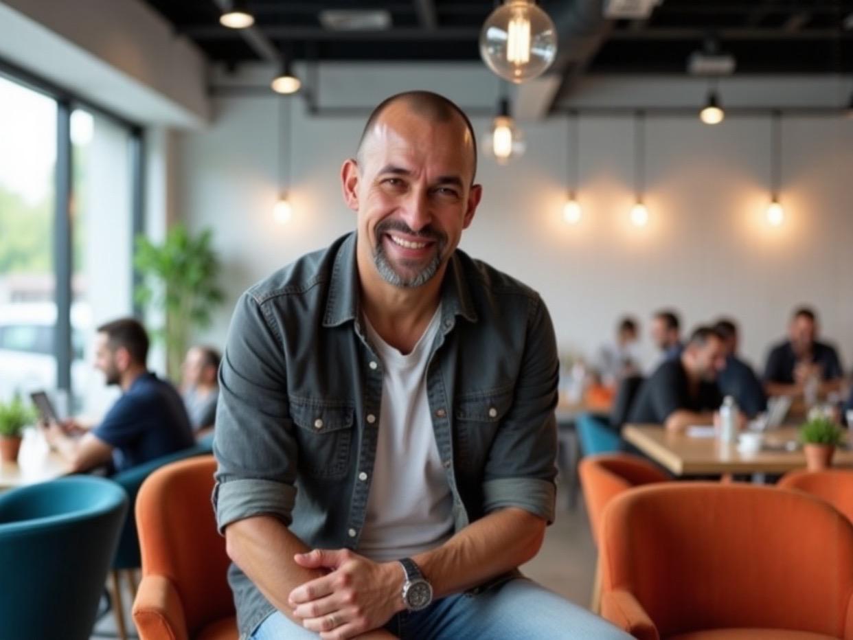 Thomas Pröll im Gespräch in einem modernen Café